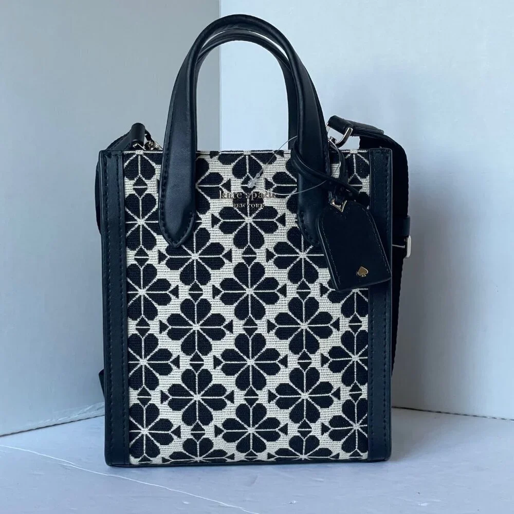 Kate Spade Manhattan Mini Tote Blue Floral Jacquard Leather Crossbody - Picture 3 of 13